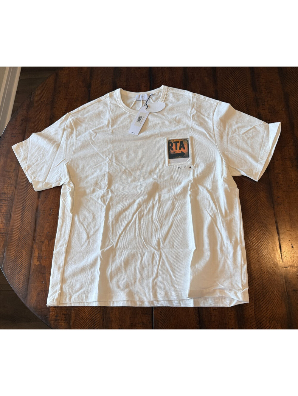 RtA Road to Awe Oversized Tee Men's XL Off White Clear Pocket Graphic NWT